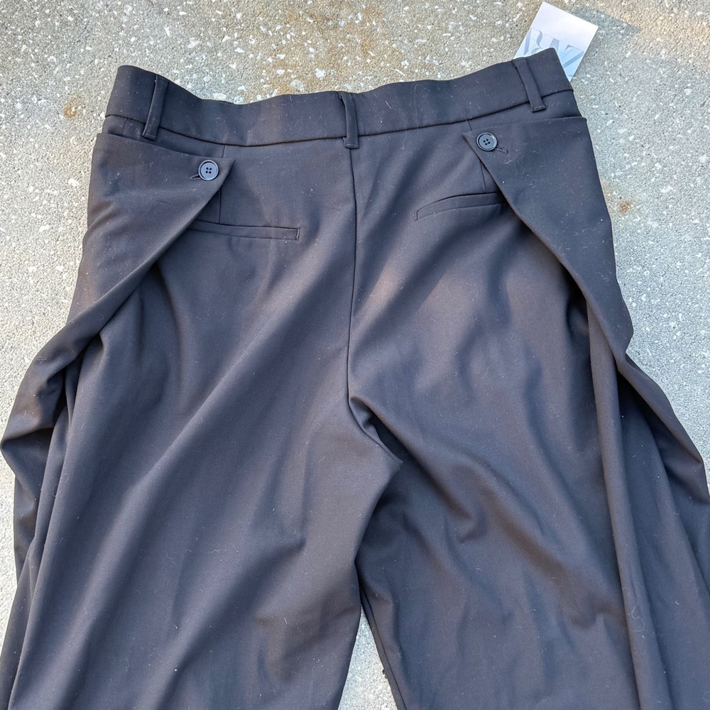 Zara Dark Academia Draped Back Straight Leg Trousers Womens 8 Black